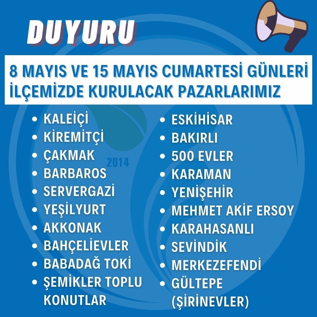 İŞTE 8/15 MAYIS TARİHLERİNDE AÇIK OLACAK PAZARYERLERİ…