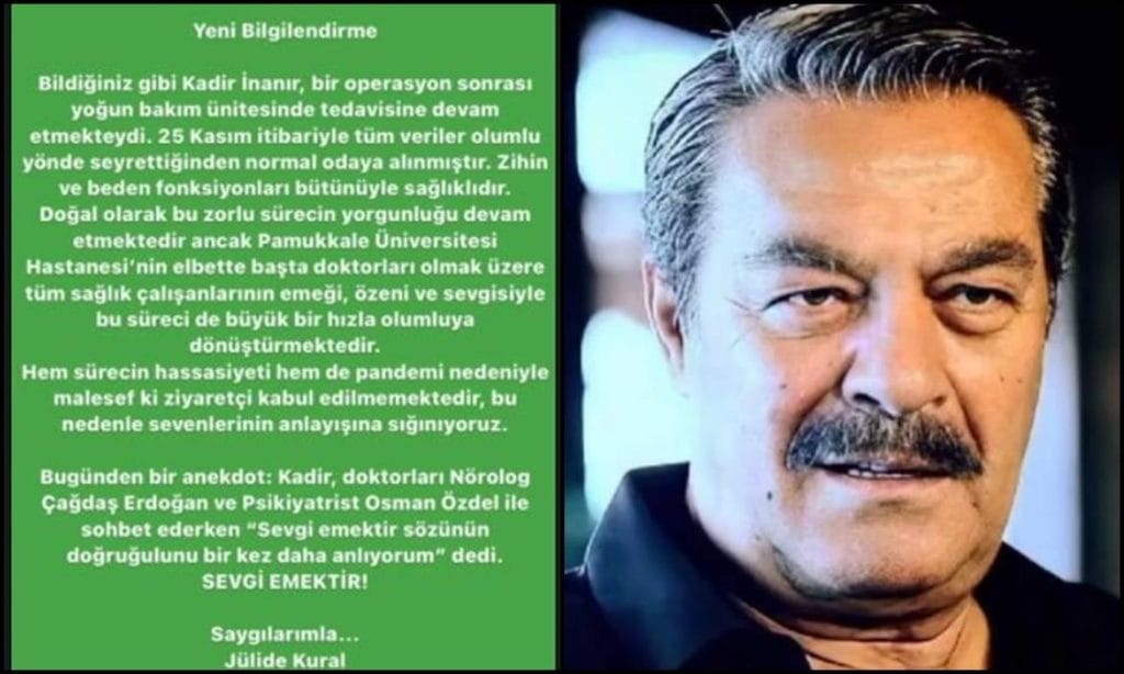 Yoğun Bakımdan Çıkan Kadir İnanır, Servise Alındı...