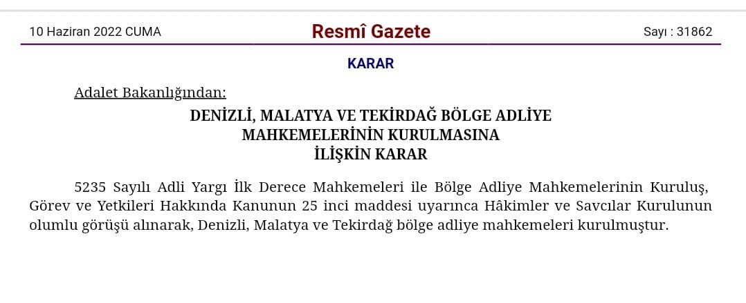 Denizli’ye de Bölge Adliye Mahkemesi Kuruldu…