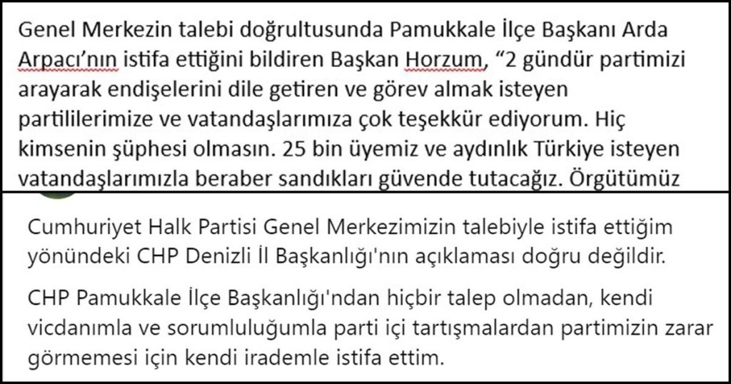 CHP Denizli İl Başkanı ‘Genel Merkez Talep Etti’ Dedi, İlçe Başkanı ‘Doğru Değil" Diye Cevap Verdi...