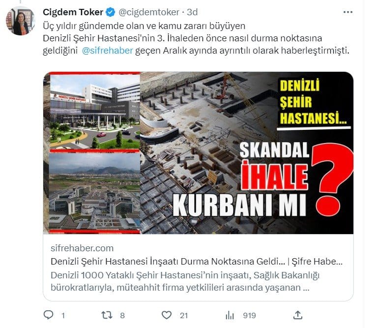 Denizli 1000 Yataklı Şehir Hastanesi’nin, İçler Acısı Durumu Türkiye Gündeminde…