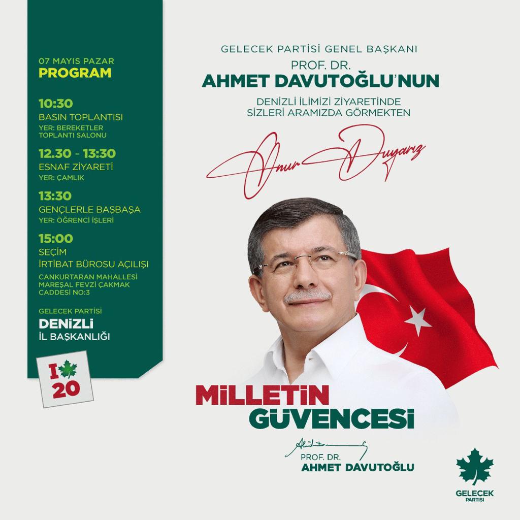 Gelecek Partisi Genel Başkanı Davutoğlu Denizli'ye geliyor