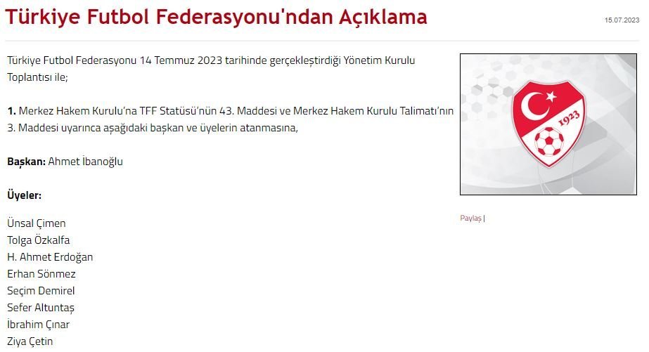 Denizlili İbanoğlu, Yeni Merkez Hakem Kurulu (MHK) Başkanı Oldu…