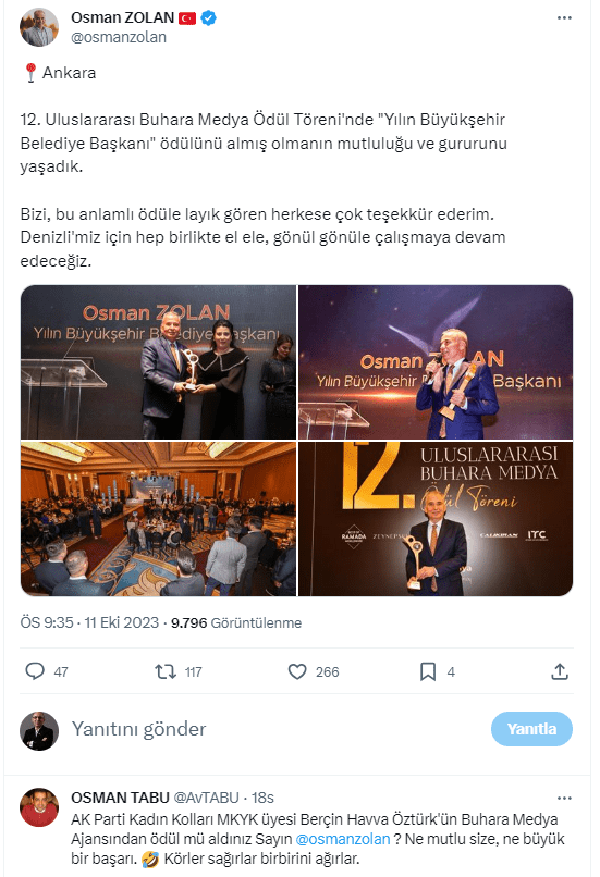 Başkan Zolan’a Ödül Veren Ajansın Sahibi, AK Parti Yöneticisi Çıkınca…