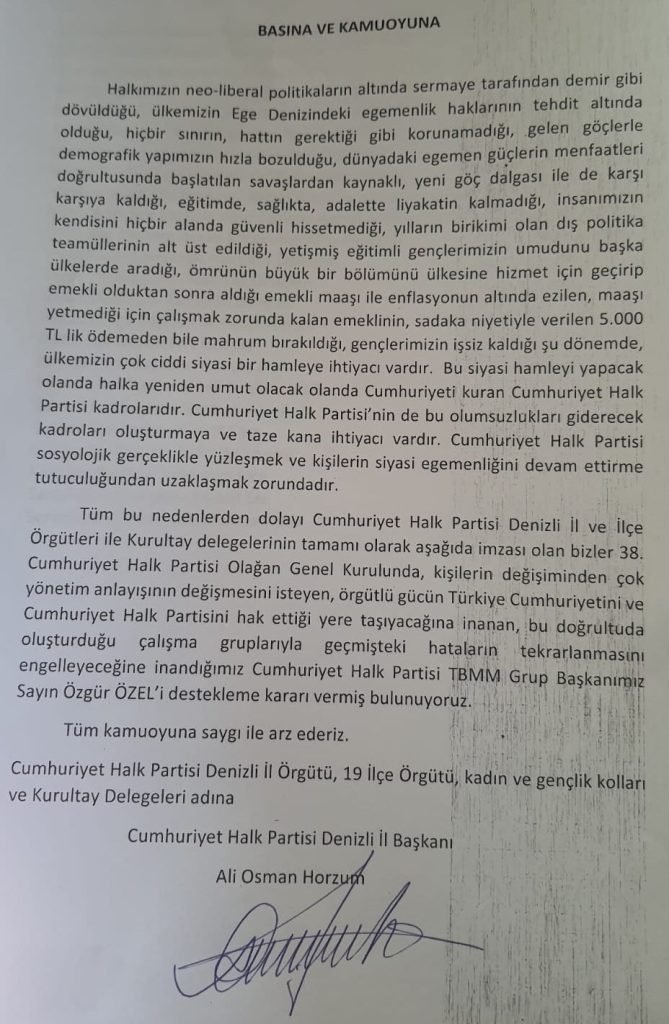 Denizli CHP, Topyekün Özgür Özel’den Yana Destek Açıklaması Yaptı…