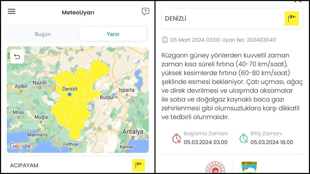 Meteoroloji Denizli İçin 'Sarı' Alarm Verdi...