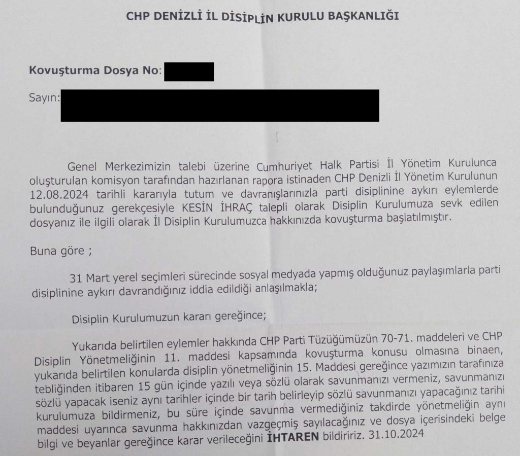 Denizli CHP'de Muhalif Üyelere Yönelik 'Disiplin' Operasyonu... 
