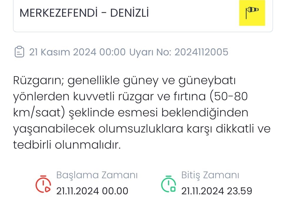 Denizli İçin Meteoroloji Fırtına Uyarısı Yaptı...