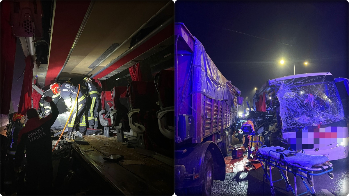 Denizli’de, Yolcu Otobüsü Tıra Çarptı: 1 Ölü 20 Yaralı…