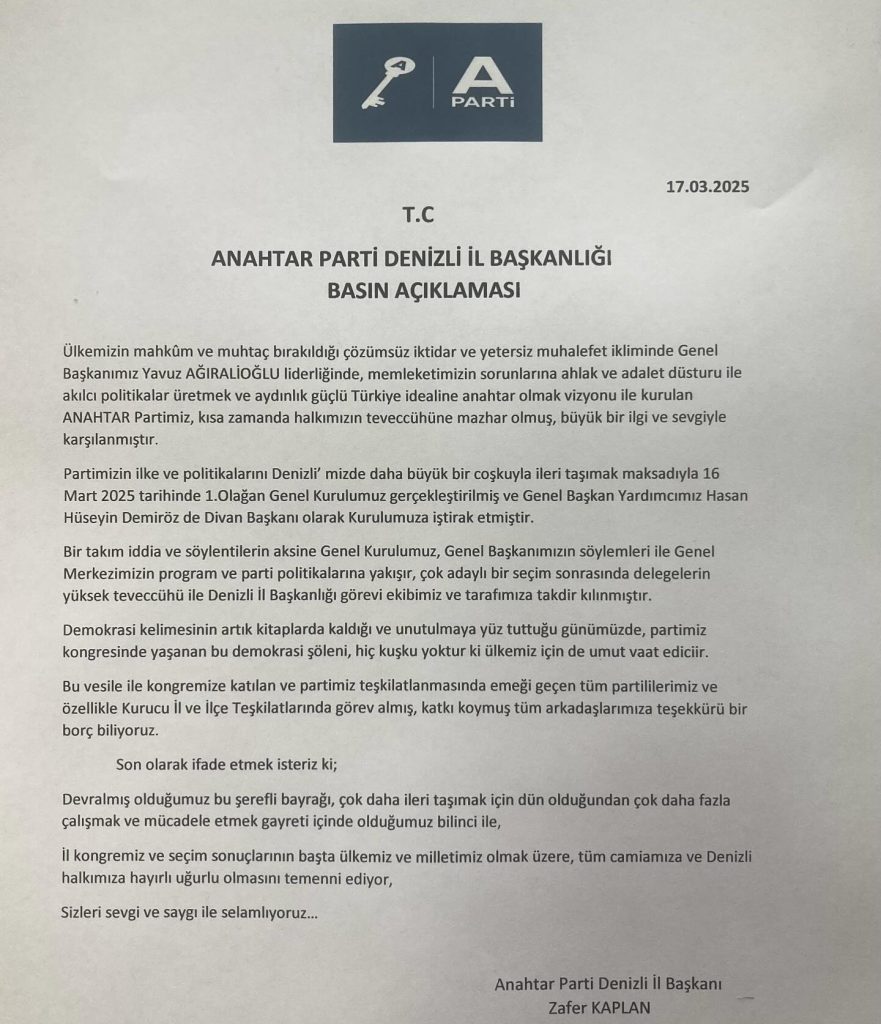 Anahtar Parti Denizli Kongresinde Tek Aday Tartışması...