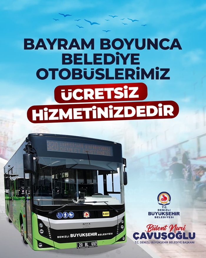 Denizli'de Bayramda Otobüsler Ücretsiz Olacak...