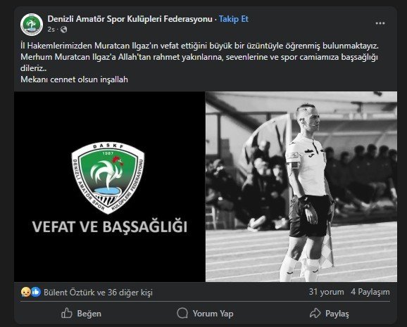 Denizli Spor Camiası Muratcan Ilgaz’ı Kaybetti...