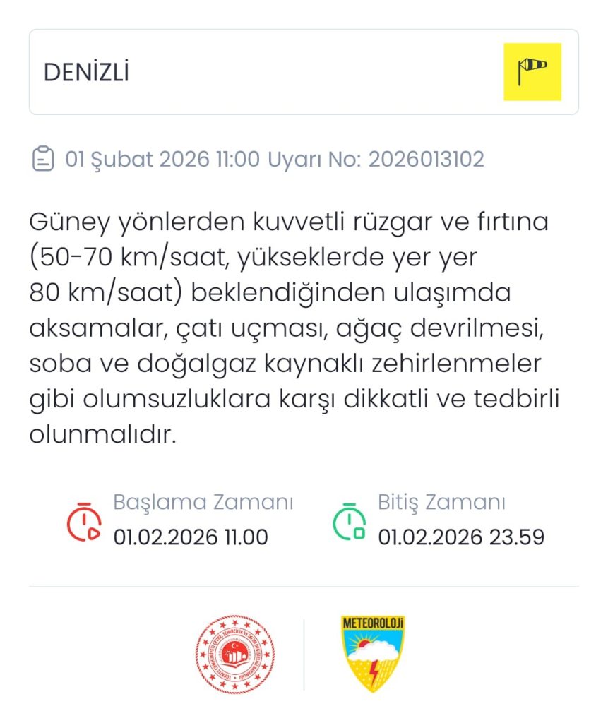 Denizli İçin Kuvvetli Fırtına Uyarısı Yapıldı...