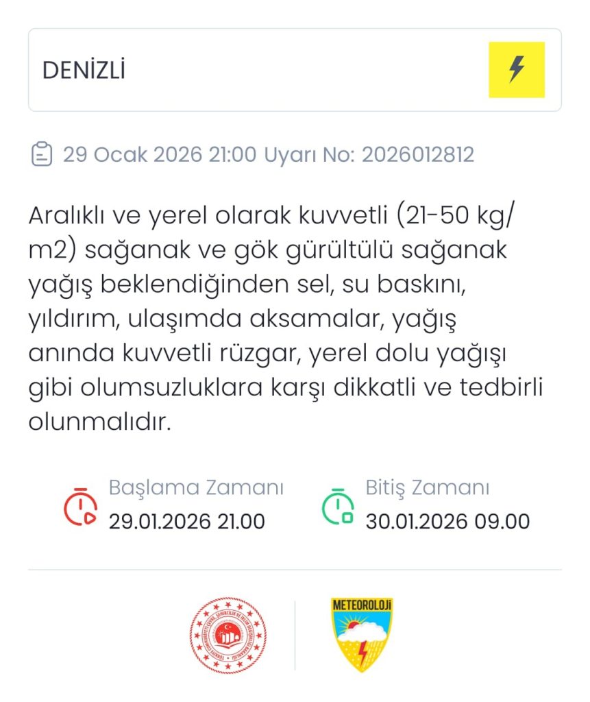 Denizli İçin Sarı Alarm: Şiddetli Yağış Uyarısı Yapıldı...