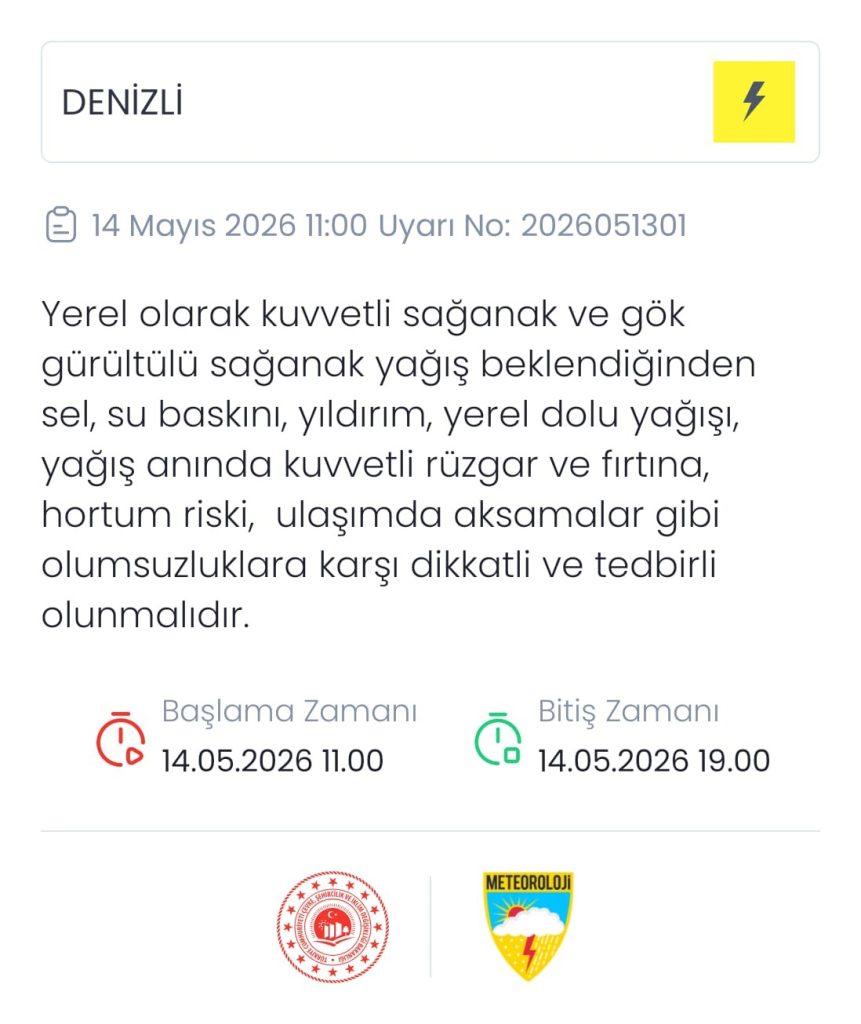 Denizli İçin Meteoroloji'den Kuvvetli Yağış ve Fırtına Uyarısı Yapıldı...