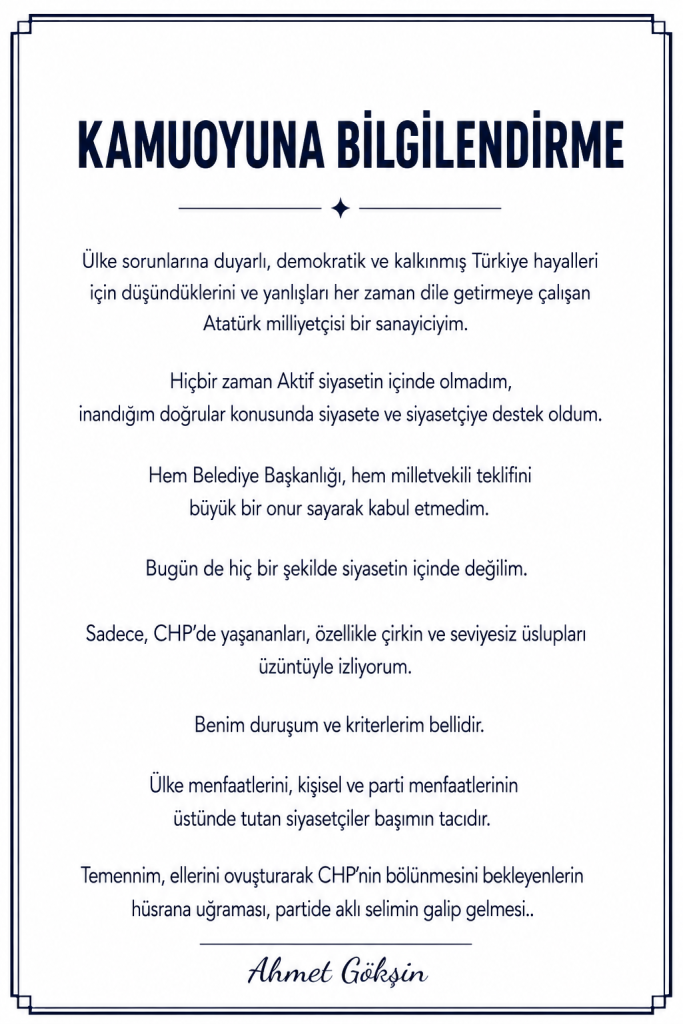 İş İnsanı Gökşin: Geçmişte Olduğu Gibi Bugünde Hiçbir Şekilde Siyasetin İçinde Değilim…
