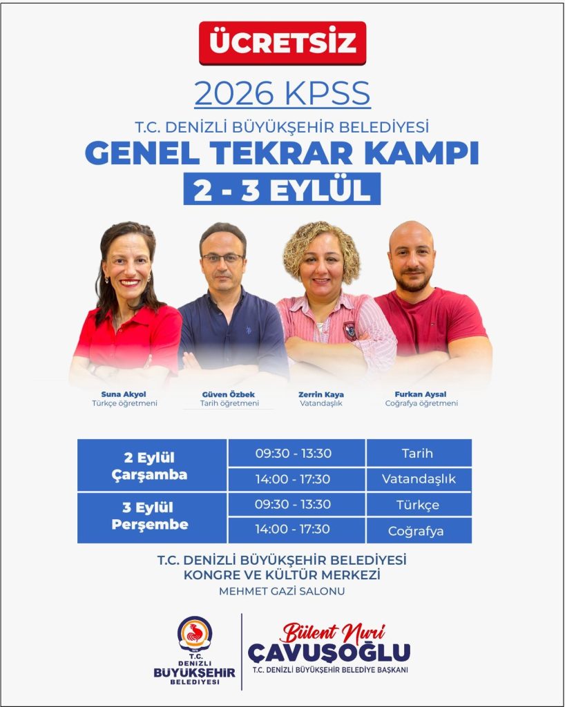 Denizli Büyükşehir'den KPSS Adaylarına Ücretsiz Genel Tekrar Kampı...