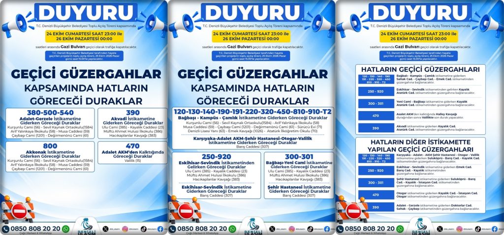 Denizli Dikkat: Pazar Günü Geçici Olarak Otobüs Güzergahları Değiştirildi...