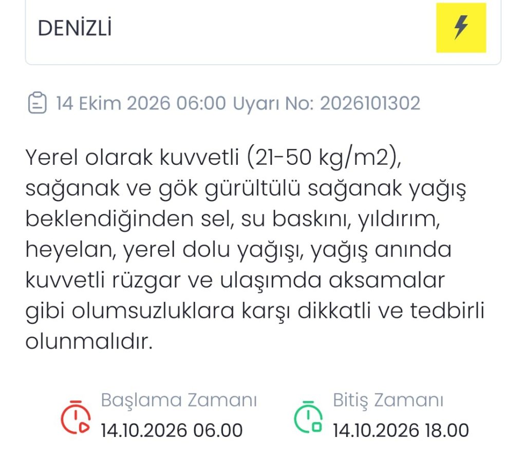 Denizli İçin Şiddetli Yağış ve Sel Baskını Uyarılı Yapıldı...